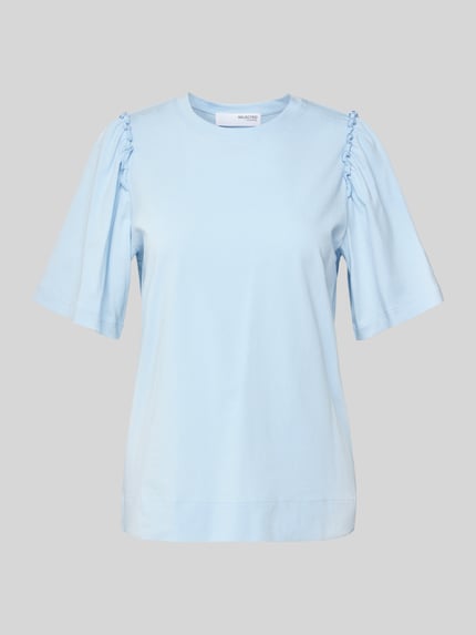 Selected T-shirt z marszczeniami model ‘PENELOPE’ Jasnoniebieski 2