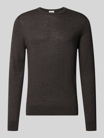 Produktfoto, Regular Fit Strickpullover aus reiner Wolle mit Troyer-Kragen von Profuomo, unifarbenes Design in Dunkelbraun, glatte Textur