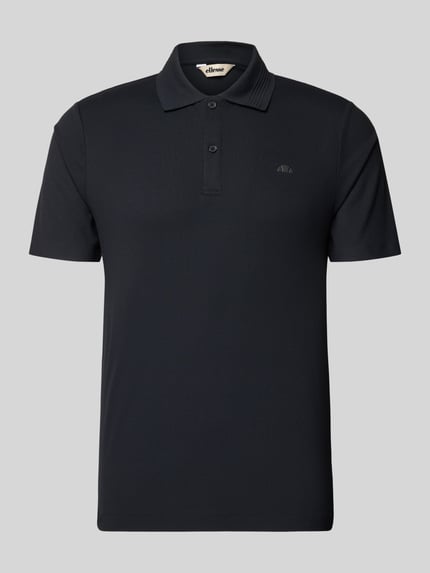 Produktfoto, schwarzes Slim Fit Poloshirt mit Logo Modell 'EDMOND' von Ellesse, Material-Mix mit Stretch, Knopfleiste, glatte Struktur