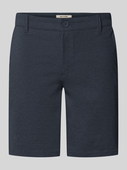 Produktfoto, Regular Fit Chinoshorts aus Viskose-Mix Modell 'MARK' von Only & Sons in dunkler Melange-Optik mit Gürtelschlaufen, Knopf und Eingrifftaschen
