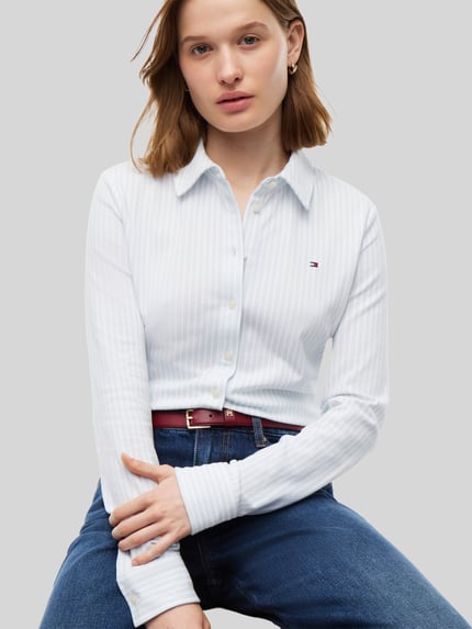 Tommy Hilfiger Longline Hemdbluse mit Logo-Detail Hellblau 3