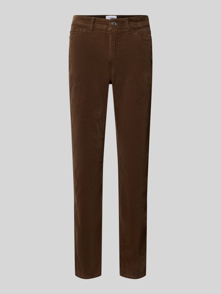 Produktfoto, Slim Fit Cordhose aus Baumwoll-Mix Modell 'PIPER CROPPED' von CAMBIO in Braun, unifarbene Struktur, 7/8-Länge, Cordmaterial