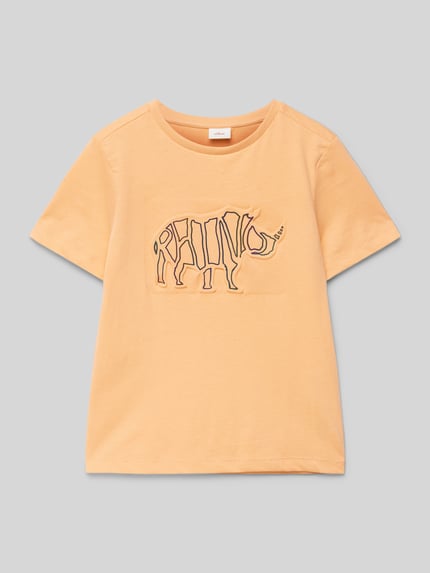 s.Oliver RED LABEL T-shirt met motiefprint Abrikoos - 1