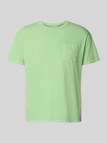 Produktfoto, T-Shirt aus Baumwoll-Leinen-Mix mit Brusttasche von Superdry, grünes Herren T-Shirt mit Rundhalsausschnitt, Regular-Fit, Rückenlänge 66 cm bei Größe M