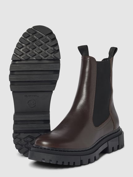 Tamaris Chelsea boots van leer met siernaad Donkerbruin - 4