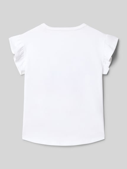 Productfoto, Regular Fit T-Shirt mit Statement-Print van Guess, wit, elastische katoenmix, ruches aan mouwen, rugaanzicht