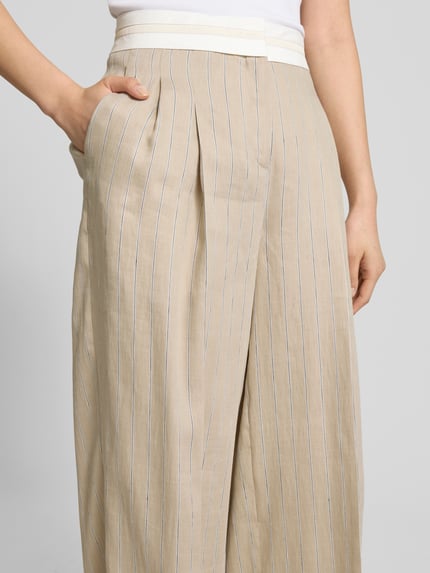 CAMBIO Wide leg linnen broek met bandplooien, model 'ANNY' Beige - 3