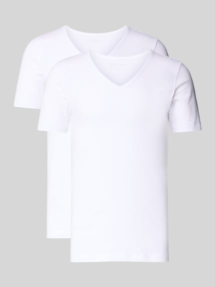 Produktfoto, Slim Fit T-Shirt mit V-Ausschnitt im 2er-Pack von Schiesser, weiß, kurzärmelig, aus elastischem Baumwoll-Mix, für Herren