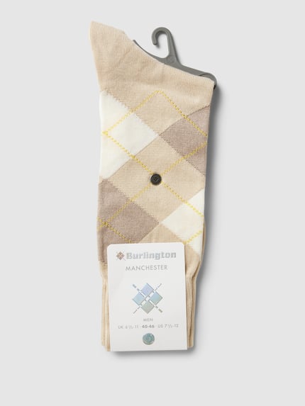 Burlington Socken mit Karomuster Modell 'MANCHESTER' Sand 3
