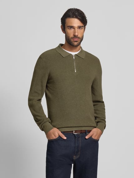 MCNEAL Gebreide pullover met reverskraag Olijfgroen gemêleerd - 4