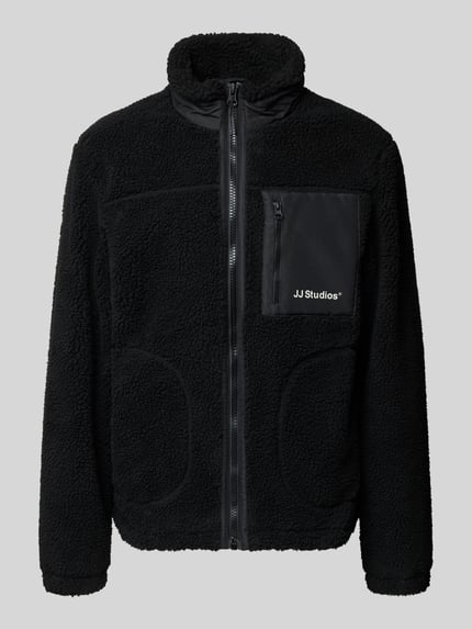 JACK & JONES Fleecejack met opstaande kraag en borstzak, model 'SHO' BLACK - 2