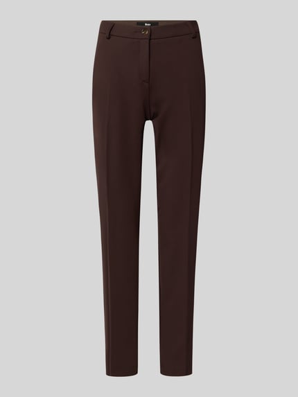 Produktfoto, dunkelbraune Regular Fit Hose aus Viskose-Mix Modell 'MARON' von Brax, Damen Schmale Hose, glatte Oberfläche, gerade Form.