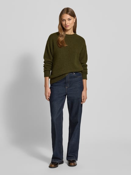 FREE/QUENT Sweter z dzianiny w kroju relaxed fit z dodatkiem wełny Model 'Novala' Khaki 1
