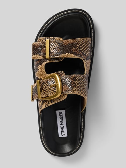 Steve Madden Slippers met doornsluiting en labeldetail, model 'ARCH' Donkerbruin - 3