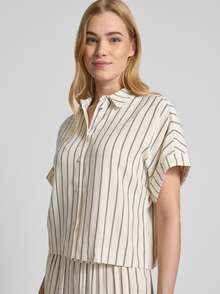 Selected Cropped Bluse aus Viskose-Leinen-Mix Modell 'VIVA' Beige 3