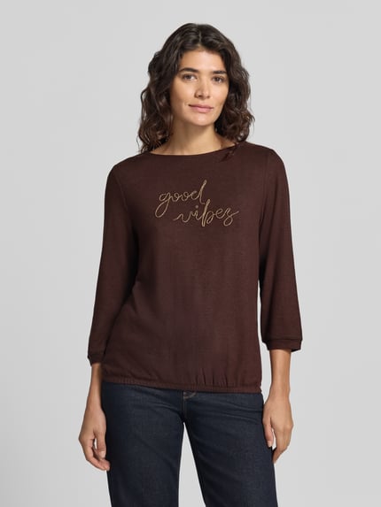 Tom Tailor Langarmshirt mit Glitzer-Schriftzug Good Vibes Schoko 4