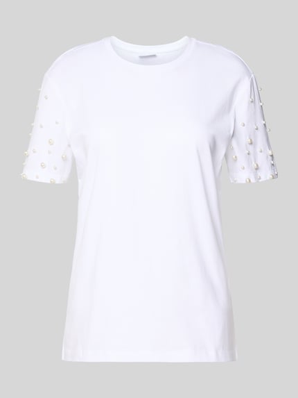 T-Shirt mit Rundhalsausschnitt und Perlen Shop The Look MANNEQUINE