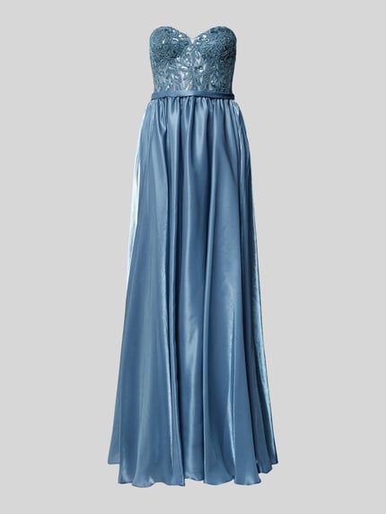 unique Tailliertes Abendkleid mit Ziersteinbesatz Bleu 2