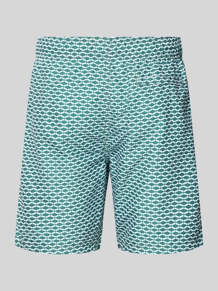 Produktfoto, Badehose im Allover-Look Modell 'Hammam Tile' von Shiwi, mintgrün mit weißen grafischen Mustern, elastischer Bund, Tunnelzug.