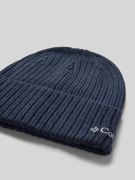 Produktfoto, donkerblauwe Heren Mütze in tricotlook met wit Logodetail, model 'COLUMBIA' van Columbia, vaste zoom