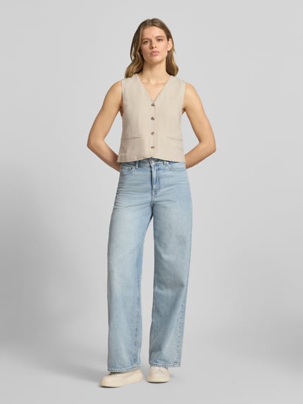 PIECES Regular Fit Weste aus Viskose-Leinen-Mix Modell 'VINSTY' Beige 1