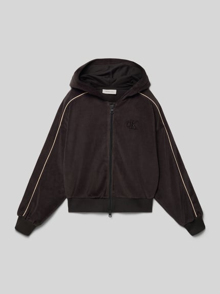 Productfoto, Sweatjacke mit Kapuze van Calvin Klein Jeans in zwart, gemaakt van katoen met geribbelde boorden en label-stitching, losse pasvorm.