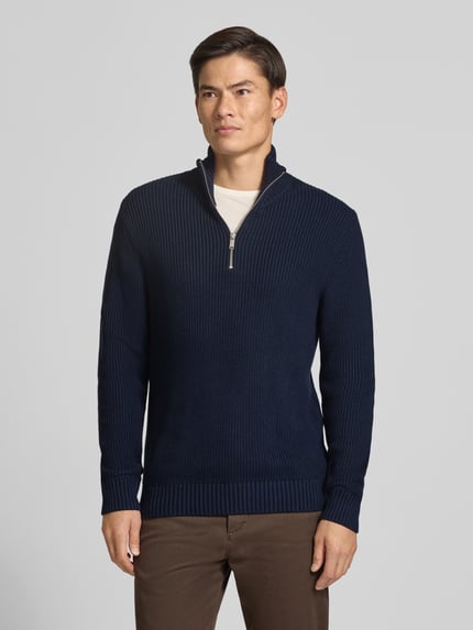 MCNEAL Slim Fit Strickpullover aus reiner Baumwolle mit Troyer-Kragen Marine 4