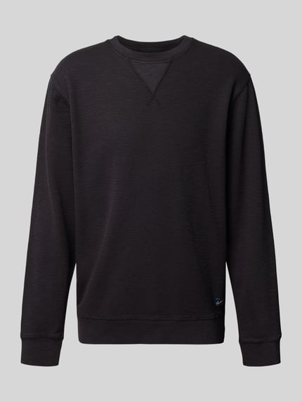 Produktfoto, Regular Fit Sweatshirt mit Rundhalsausschnitt von Scotch & Soda, schwarz, feine Struktur, Label-Detail, Baumwoll-Mix.