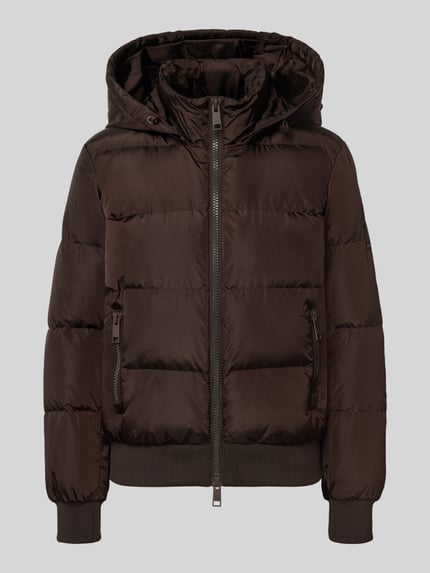 Productfoto, Steppjacke met dons-veer vulling van Armani Exchange, bruin, regular fit, staande kraag, capuchon, elastische mix, tweewegritssluiting, ritszakken, lengte 60 cm, schouderbreedte 41 cm, borstwijdte 50 cm, mouwlengte 62 cm
