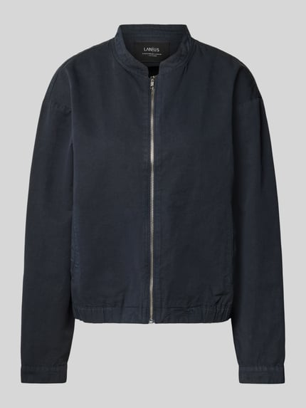 Produktfoto, Jacke aus Baumwoll-Leinen-Mix mit Reißverschluss von Lanius, granatowa, krój regular fit, stójka, tekstura gładka