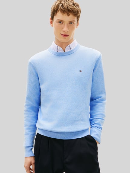 Tommy Hilfiger Sweter o kroju regular fit z mieszanki bawełny i kaszmiru Jasnoniebieski 4