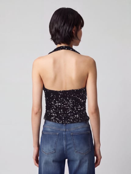 ONLY Top mit Pailletten asymmetrischem Saum Metallic Black 5