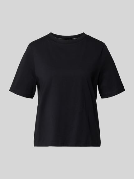 Produktfoto, Regular Fit T-Shirt aus reiner Baumwolle Modell 'ASSIA' von Selected Femme in Schwarz, unifarben, kurze Ärmel, Rundhals, Ziernähte, Jersey-Struktur