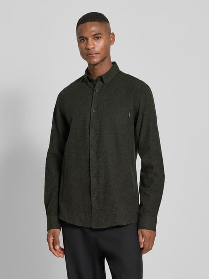 Lindbergh Slim fit vrijetijdsoverhemd met borstzak, model 'Brushed' Olijfgroen - 4