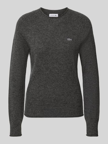Produktfoto, Regular Fit Pullover aus reiner Wolle von Lacoste in Dunkelgrau mit feiner Strickstruktur, Damen Pullover von Lacoste