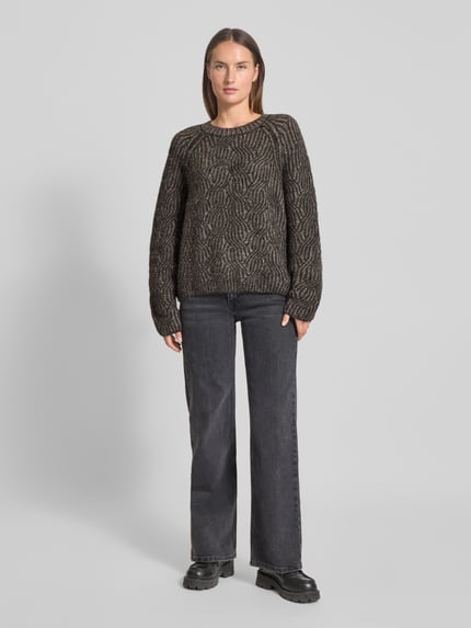 MOS MOSH Sweter z dzianiny w kroju relaxed fit z mieszanką wełny i alpaki Model 'Unnur' Ciemnoszary 1