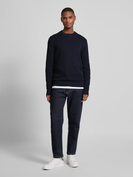 Selected Gebreide pullover met ribboorden, model 'DANE' Marineblauw - 1
