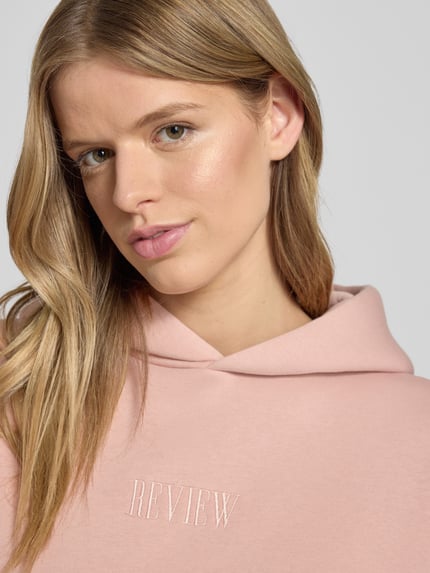 REVIEW Hoodie mit Label-Stitching und Känguru-Tasche Altrosa 3