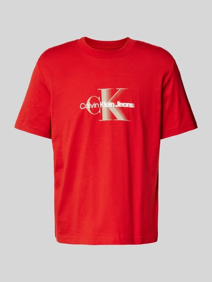Calvin Klein Jeans T-Shirt mit Label-Print und Rundhalsausschnitt Rot 2