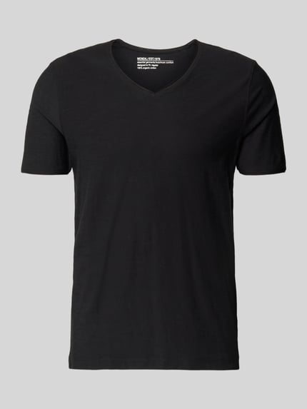 Produktfoto, T-shirt mit geripptem Rundhalsausschnitt von MCNEAL, czarny kolor, krój regular fit, długość tyłu w rozmiarze M: 65 cm