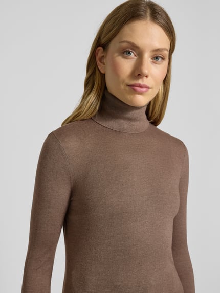 Lauren Ralph Lauren Sweter z golfem o kroju slim fit z dodatkiem jedwabiu model „ZOE” Szarobrązowy 3
