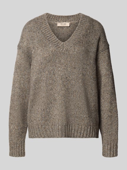 Produktfoto, Oversized Strickpullover mit Woll-Anteil Modell 'Welma' van MOS MOSH, Materiaalmix met wol, v-hals, met lange mouwen, ribboorden, neutrale tinten, grove structuur