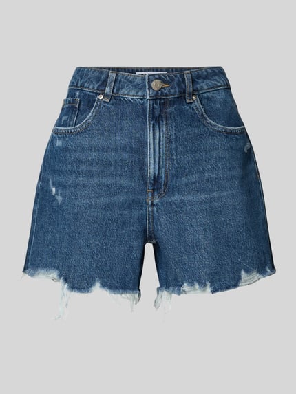 Produktfoto, Jeansshorts im Used-Look und mit 5-Pocket-Design von REVIEW aus Reine Baumwolle, Loose-Fit, dunkelblau, strukturierte Oberfläche