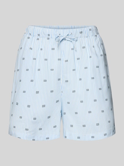 Productfoto, Comfort Fit Pyjama Shorts aus reiner Viskose van TOMMY HILFIGER, lichtblauw met strepen, elastische tailleband, popeline, logo-stiksel
