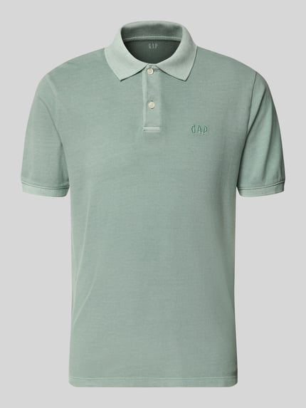 Produktfoto, Slim Fit Poloshirt mit Label-Stitching von GAP in hellgrün, Baumwoll-Elasthan-Mix, Knopfleiste, schlichte Struktur