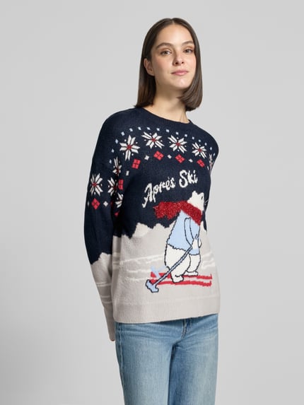 Christian Berg Woman Strickpullover im Allover-Look mit Rundhalsausschnitt Dunkelblau 4