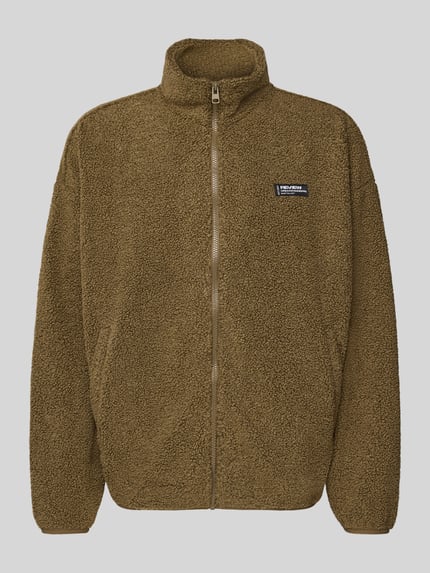 REVIEW Fleecejacke mit Stehkragen und Label-Detail Khaki 2