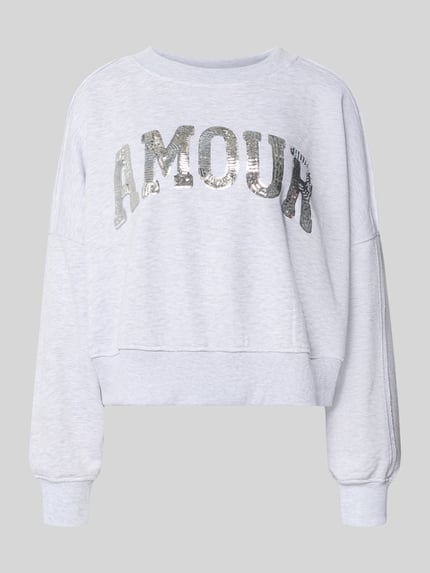 Produktfoto, Oversized sweatshirt met pailletten Model 'Amour' van miss goodlife, puur katoen, elastische boorden, dames