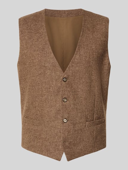 Produktfoto, Weste mit V-Ausschnitt und Knopfleiste von Christian Berg Men, brauner Material-Mix mit Schurwoll-Anteil, Regular Fit