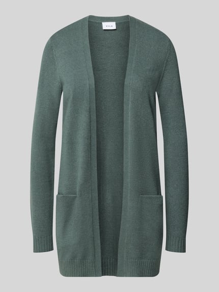 Produktfoto, Strickjacke aus Viskose-Mix von VILA, mieszanka wiskozy, taliowany krój, wpuszczane kieszenie, prążkowane wykończenia, długość tyłu w rozmiarze S: 81 cm, długość rękawów w rozmiarze S: 68 cm